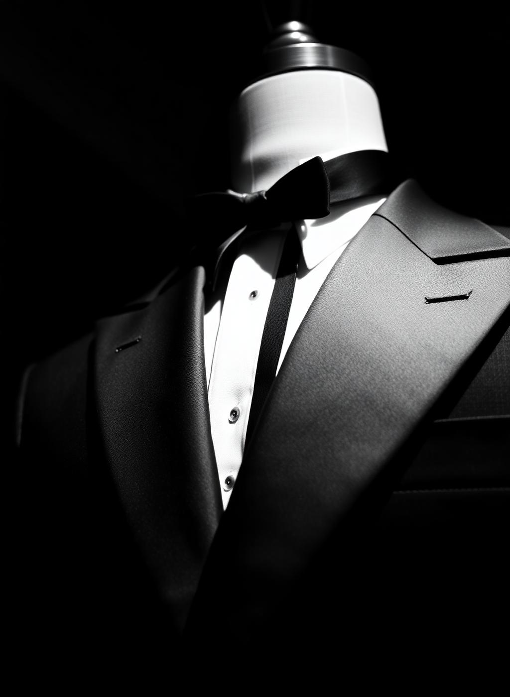 Black satin peak-lapel tuxedo detail